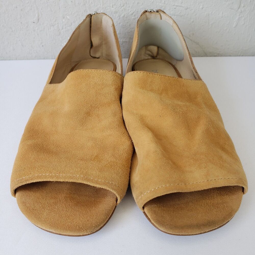 Botkier New York Womens Sz 7 Maxine Suede Tan Leather Zip Peep Toe Flats Shoes - Picture 2 of 13